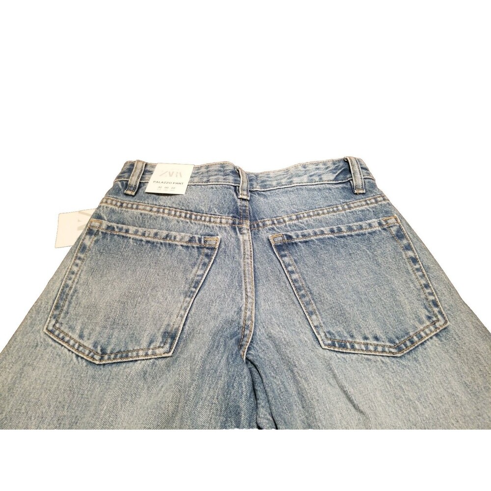 NWT Zara Palazzo Pant Women Size 00 Wide Leg Jeans Mid Rise Denim New (26×31.5) - Picture 4 of 6